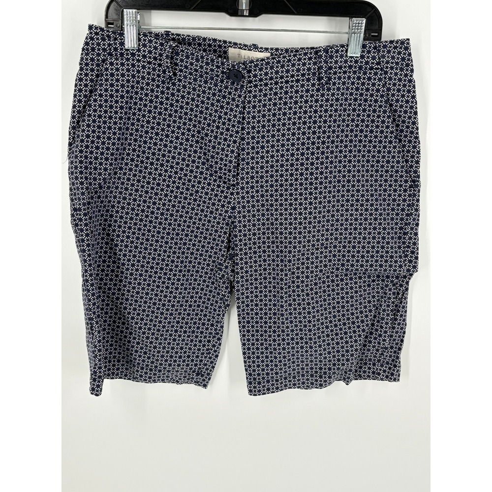 Talbots Women's Shorts Size 12 Navy Blue White Geometric Pattern Cotton Blend *
